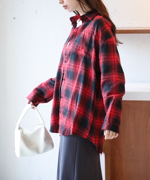 SETUP7（セットアップセブン）の「【SETUP7】リラックスオンブレチェックシャツ フランネルシャツ   KNF037（シャツ/ブラウス・レディース・レッド/ネイビー/イエロー・FREE）」の17枚目の写真