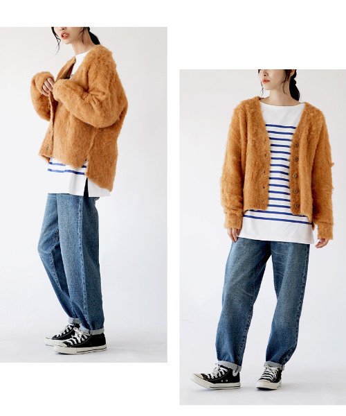 apartment department（アパートメントデパートメント）の「リングシャギー Vネックカーディガン（カーディガン/ボレロ・レディース・ライトベージュ/オレンジ/ライトグレー・M）」の13枚目の写真