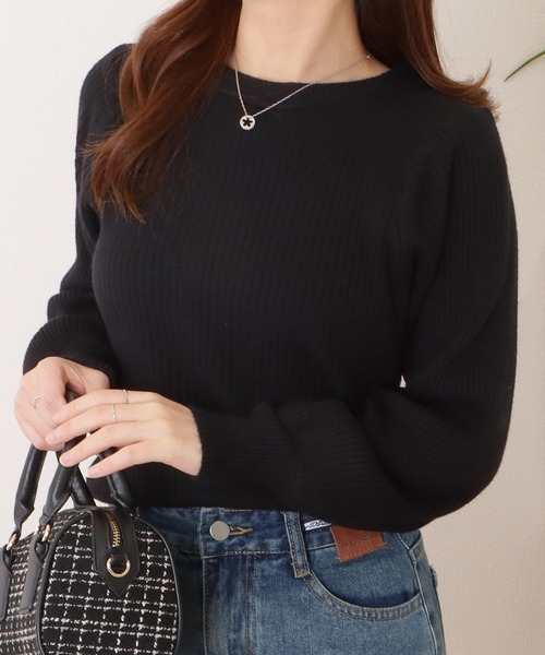 Lace Ladies(レースレディース)の「クルーネックランタンスリーブ長袖ニットプルオーバー(ニット/セーター・レディース・アイボリー/ネイビー/グレイッシュベージュ/ブラック・S/FREE)」の7枚目の写真