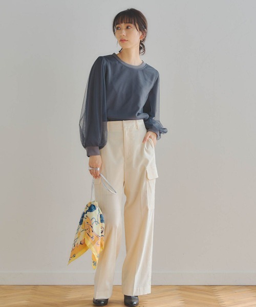 Droite lautreamont(ドロワットロートレアモン)の「シャーベット別珍カーゴパンツ≪洗濯機で洗える≫(カーゴパンツ・レディース・ブラック/オフホワイト・M/S)」の4枚目の写真