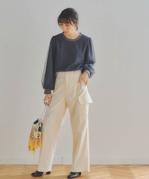 Droite lautreamont(ドロワットロートレアモン)の「シャーベット別珍カーゴパンツ≪洗濯機で洗える≫(カーゴパンツ・レディース・ブラック/オフホワイト・M/S)」の6枚目の写真