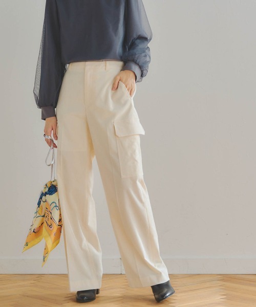 Droite lautreamont(ドロワットロートレアモン)の「シャーベット別珍カーゴパンツ≪洗濯機で洗える≫(カーゴパンツ・レディース・ブラック/オフホワイト・M/S)」の3枚目の写真