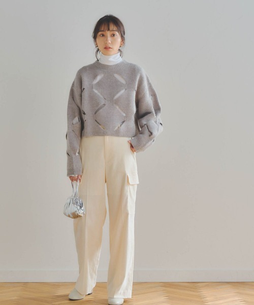 Droite lautreamont(ドロワットロートレアモン)の「シャーベット別珍カーゴパンツ≪洗濯機で洗える≫(カーゴパンツ・レディース・ブラック/オフホワイト・M/S)」の7枚目の写真