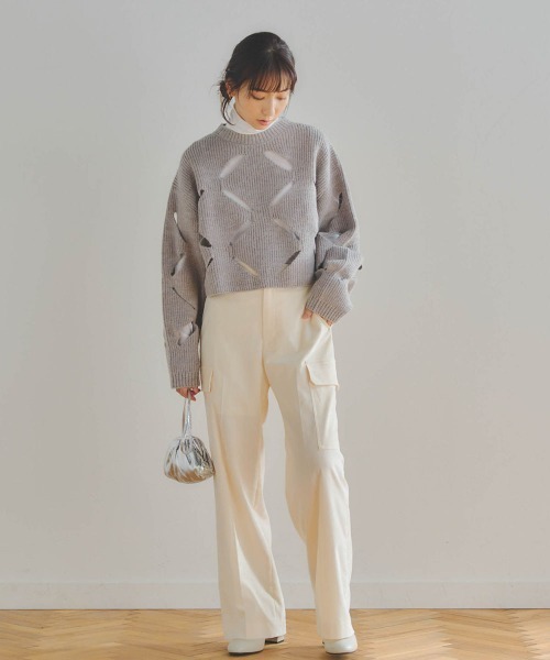 Droite lautreamont(ドロワットロートレアモン)の「シャーベット別珍カーゴパンツ≪洗濯機で洗える≫(カーゴパンツ・レディース・ブラック/オフホワイト・M/S)」の8枚目の写真