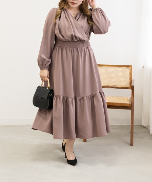 CLETTE(クレット)の「カシュクールギャザーワンピース(ワンピース・レディース・ブラック/ブルー/ピンク・LL/3L/4L)」の3枚目の写真