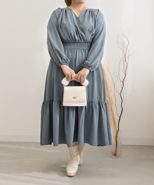 CLETTE(クレット)の「カシュクールギャザーワンピース(ワンピース・レディース・ブラック/ブルー/ピンク・LL/3L/4L)」の18枚目の写真