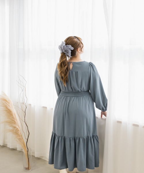 CLETTE(クレット)の「カシュクールギャザーワンピース(ワンピース・レディース・ブラック/ブルー/ピンク・LL/3L/4L)」の10枚目の写真