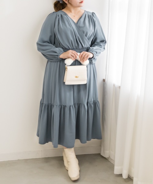 CLETTE(クレット)の「カシュクールギャザーワンピース(ワンピース・レディース・ブラック/ブルー/ピンク・LL/3L/4L)」の21枚目の写真