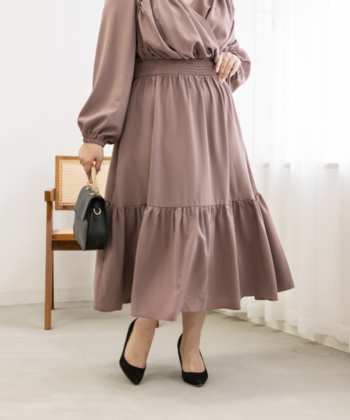 CLETTE(クレット)の「カシュクールギャザーワンピース(ワンピース・レディース・ブラック/ブルー/ピンク・LL/3L/4L)」の19枚目の写真