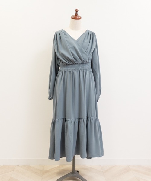 CLETTE(クレット)の「カシュクールギャザーワンピース(ワンピース・レディース・ブラック/ブルー/ピンク・LL/3L/4L)」の11枚目の写真