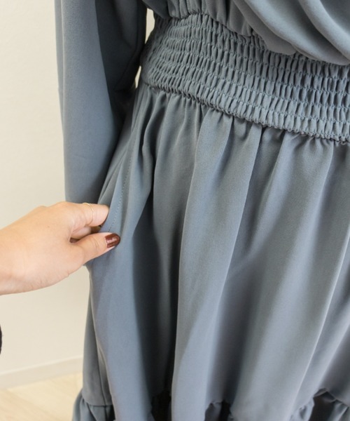 CLETTE(クレット)の「カシュクールギャザーワンピース(ワンピース・レディース・ブラック/ブルー/ピンク・LL/3L/4L)」の14枚目の写真