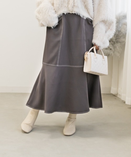 CLETTE(クレット)の「配色ステッチマーメイドスカート(スカート・レディース・チャコール/アイボリー/ブラック・LL/3L/4L)」の3枚目の写真