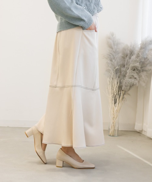 CLETTE(クレット)の「配色ステッチマーメイドスカート(スカート・レディース・チャコール/アイボリー/ブラック・LL/3L/4L)」の15枚目の写真