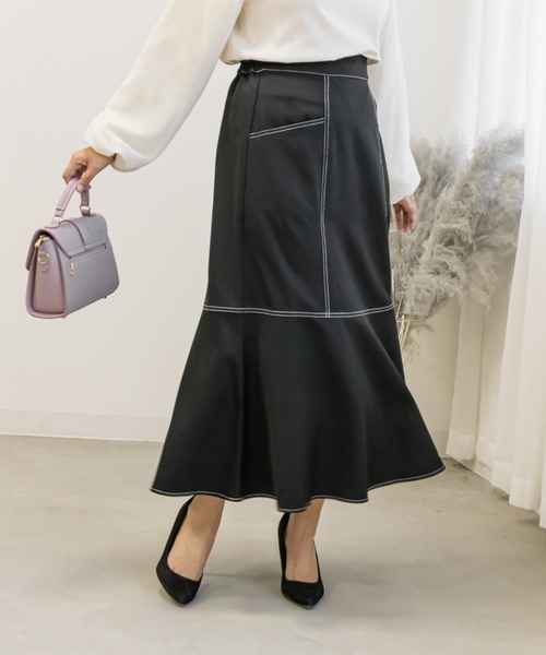 CLETTE(クレット)の「配色ステッチマーメイドスカート(スカート・レディース・チャコール/アイボリー/ブラック・LL/3L/4L)」の18枚目の写真