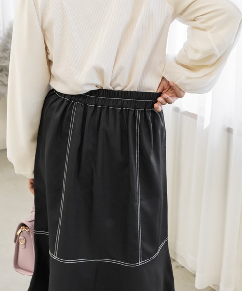 CLETTE(クレット)の「配色ステッチマーメイドスカート(スカート・レディース・チャコール/アイボリー/ブラック・LL/3L/4L)」の21枚目の写真