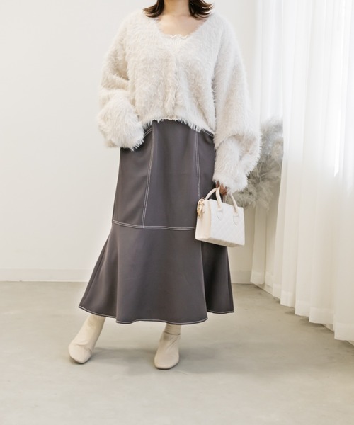 CLETTE(クレット)の「配色ステッチマーメイドスカート(スカート・レディース・チャコール/アイボリー/ブラック・LL/3L/4L)」の22枚目の写真