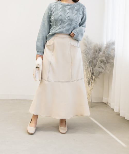 CLETTE(クレット)の「配色ステッチマーメイドスカート(スカート・レディース・チャコール/アイボリー/ブラック・LL/3L/4L)」の12枚目の写真