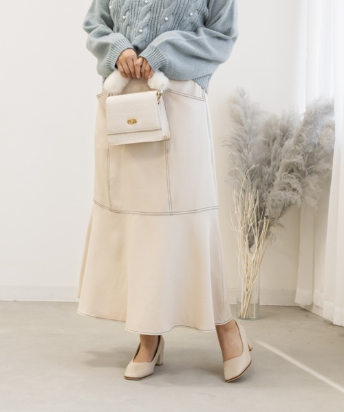 CLETTE(クレット)の「配色ステッチマーメイドスカート(スカート・レディース・チャコール/アイボリー/ブラック・LL/3L/4L)」の13枚目の写真