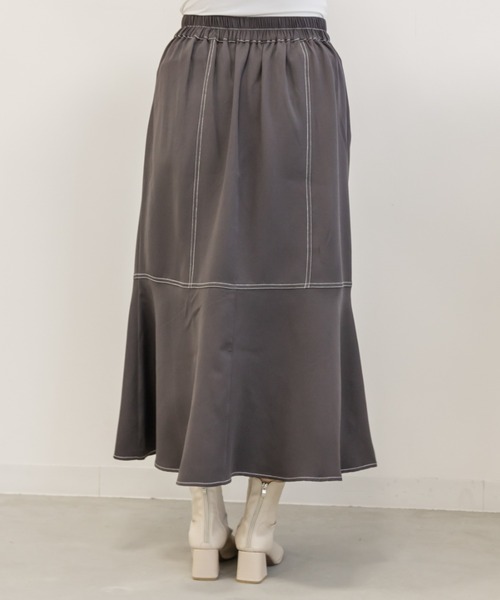 CLETTE(クレット)の「配色ステッチマーメイドスカート(スカート・レディース・チャコール/アイボリー/ブラック・LL/3L/4L)」の6枚目の写真