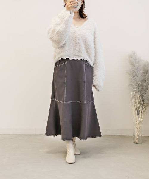 CLETTE(クレット)の「配色ステッチマーメイドスカート(スカート・レディース・チャコール/アイボリー/ブラック・LL/3L/4L)」の10枚目の写真