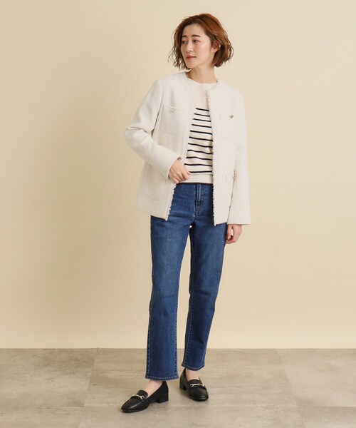 grove(グローブ)の「◆普段使いからハレの日まで オンオフ活躍する上品ジャケット(ノーカラージャケット・レディース・ネイビー/アイボリー系3/アイボリー・02/03/01/04/05)」の8枚目の写真