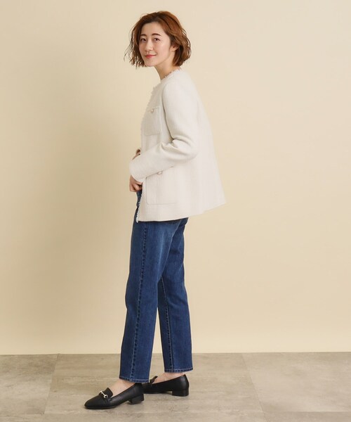 grove(グローブ)の「◆普段使いからハレの日まで オンオフ活躍する上品ジャケット(ノーカラージャケット・レディース・ネイビー/アイボリー系3/アイボリー・02/03/01/04/05)」の9枚目の写真