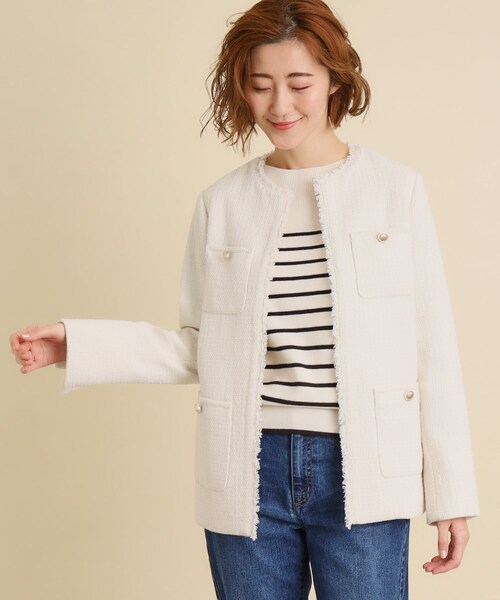 grove(グローブ)の「◆普段使いからハレの日まで オンオフ活躍する上品ジャケット(ノーカラージャケット・レディース・ネイビー/アイボリー系3/アイボリー・02/03/01/04/05)」の10枚目の写真