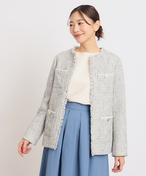 grove(グローブ)の「◆普段使いからハレの日まで オンオフ活躍する上品ジャケット(ノーカラージャケット・レディース・ネイビー/アイボリー系3/アイボリー・02/03/01/04/05)」の21枚目の写真