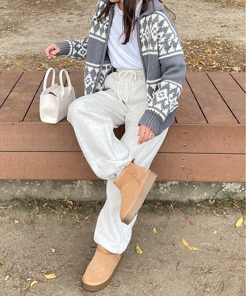 LE MORE（リモア）の「カウチンニットカーディガン（カーディガン/ボレロ・レディース・グレー/アイボリー・FREE）」の3枚目の写真