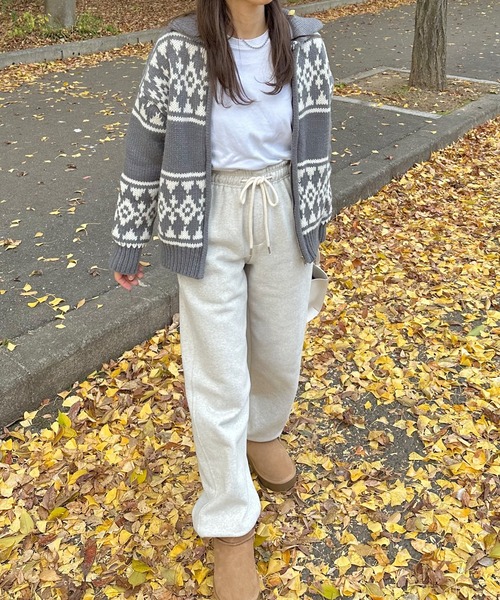 LE MORE（リモア）の「カウチンニットカーディガン（カーディガン/ボレロ・レディース・グレー/アイボリー・FREE）」の5枚目の写真