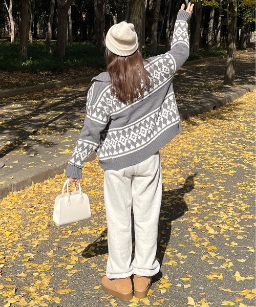 LE MORE（リモア）の「カウチンニットカーディガン（カーディガン/ボレロ・レディース・グレー/アイボリー・FREE）」の7枚目の写真