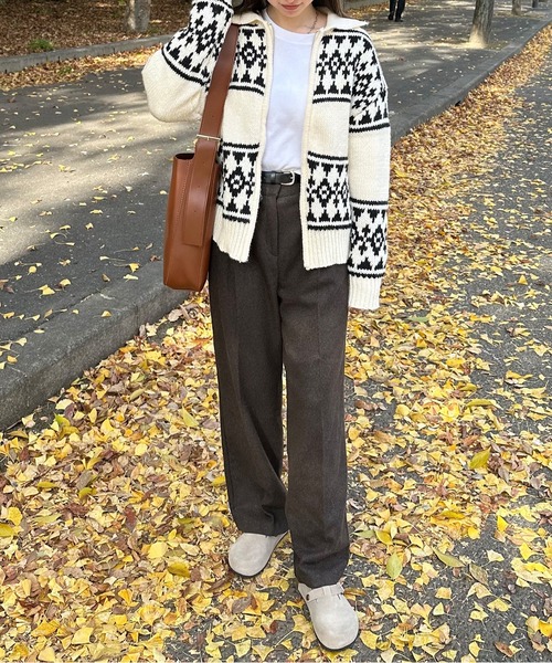 LE MORE（リモア）の「カウチンニットカーディガン（カーディガン/ボレロ・レディース・グレー/アイボリー・FREE）」の11枚目の写真