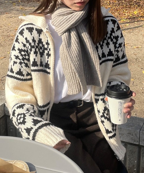 LE MORE（リモア）の「カウチンニットカーディガン（カーディガン/ボレロ・レディース・グレー/アイボリー・FREE）」の12枚目の写真