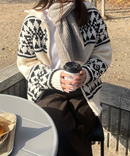 LE MORE（リモア）の「カウチンニットカーディガン（カーディガン/ボレロ・レディース・グレー/アイボリー・FREE）」の13枚目の写真