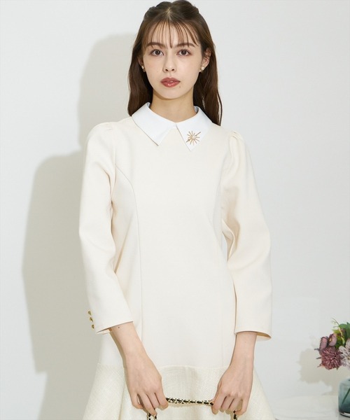 SWINGLE（スウィングル）の「ヘムツイード2WAYシャツカラーワンピース（ワンピース・レディース・ネイビー/ブラック/ライトベージュ・FREE）」の11枚目の写真