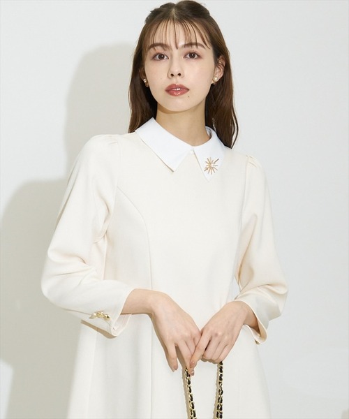 SWINGLE（スウィングル）の「ヘムツイード2WAYシャツカラーワンピース（ワンピース・レディース・ネイビー/ブラック/ライトベージュ・FREE）」の8枚目の写真