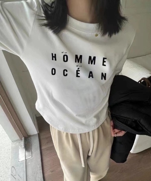 Sibra（シブラ）の「プリント Tシャツ 長袖（Tシャツ/カットソー・レディース・アイボリー/ブラック/グレー/ホワイト・M）」の2枚目の写真