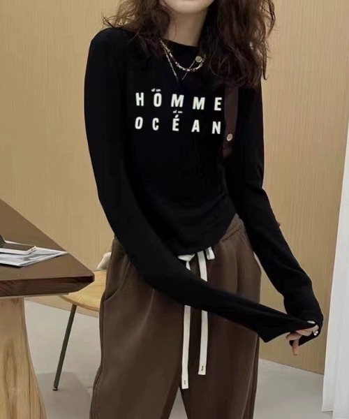 Sibra（シブラ）の「プリント Tシャツ 長袖（Tシャツ/カットソー・レディース・アイボリー/ブラック/グレー/ホワイト・M）」の8枚目の写真
