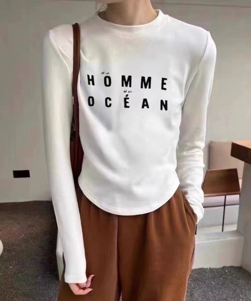 Sibra（シブラ）の「プリント Tシャツ 長袖（Tシャツ/カットソー・レディース・アイボリー/ブラック/グレー/ホワイト・M）」の6枚目の写真