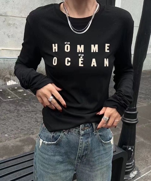 Sibra（シブラ）の「プリント Tシャツ 長袖（Tシャツ/カットソー・レディース・アイボリー/ブラック/グレー/ホワイト・M）」の5枚目の写真