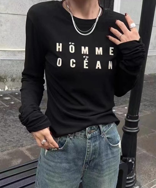 Sibra（シブラ）の「プリント Tシャツ 長袖（Tシャツ/カットソー・レディース・アイボリー/ブラック/グレー/ホワイト・M）」の7枚目の写真
