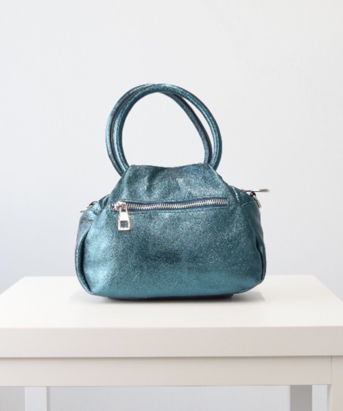 andrea cardone（アンドレアカルドネ）の「【ANDREA CARDONE】レザーハンドルミニバッグ(Q46514)（ハンドバッグ・レディース・ダークグリーン/グリーン/シルバー・ALL）」の2枚目の写真