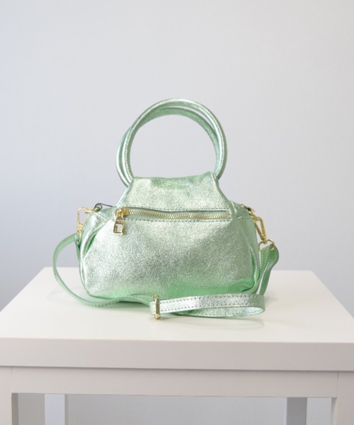andrea cardone（アンドレアカルドネ）の「【ANDREA CARDONE】レザーハンドルミニバッグ(Q46514)（ハンドバッグ・レディース・ダークグリーン/グリーン/シルバー・ALL）」の12枚目の写真
