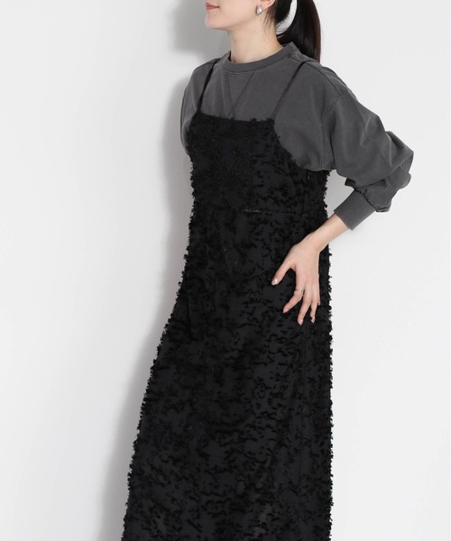 cepo（セポ）の「バックリボン フリンジジャガードキャミワンピース（ワンピース・レディース・ブラック/オフホワイト・M）」の5枚目の写真