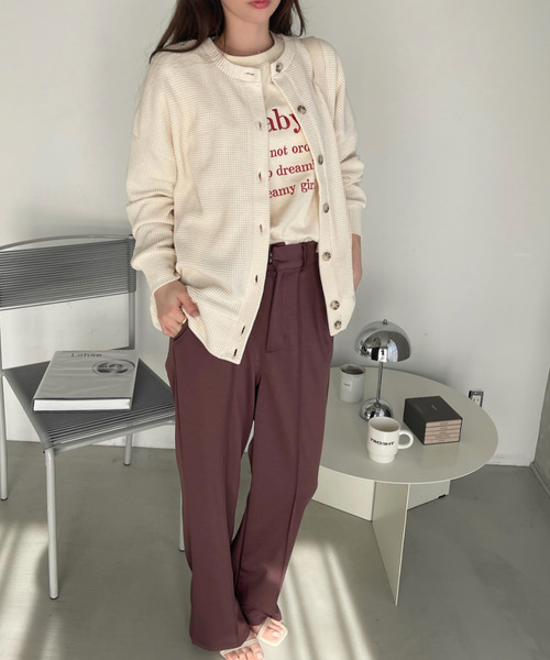 Ada.（エイダ）の「2WAY使用可能！ ワッフル オーバーサイズ カーディガン（カーディガン/ボレロ・レディース・ピンク/チャコール/アイボリー・FREE）」の8枚目の写真