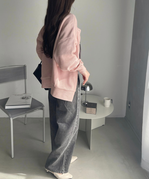 Ada.（エイダ）の「2WAY使用可能！ ワッフル オーバーサイズ カーディガン（カーディガン/ボレロ・レディース・ピンク/チャコール/アイボリー・FREE）」の22枚目の写真