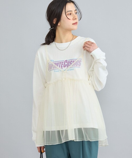 セール】チュールキャミ付きロックTシャツ（Tシャツ/カットソー