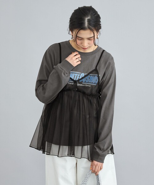 coen（コーエン）の「チュールキャミ付きロックTシャツ（Tシャツ/カットソー・レディース・オフホワイト/ダークグレー/その他2/その他1・L/M）」の6枚目の写真