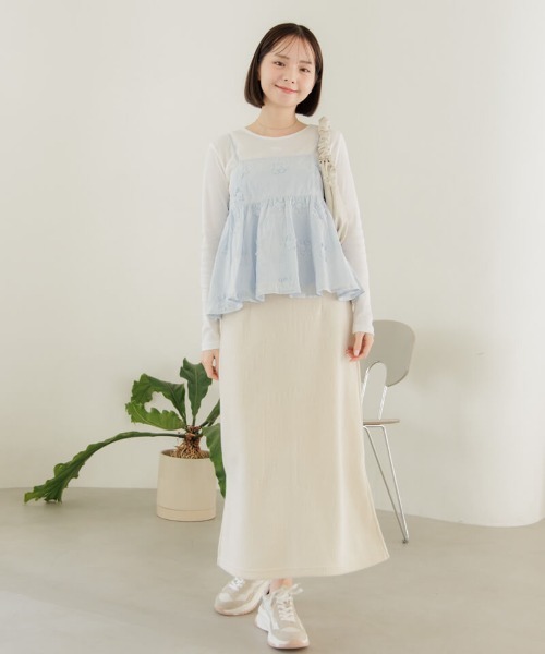 flower（フラワー）の「リボンエンブロイダリーエルエス（Tシャツ/カットソー・レディース・ブルー/ホワイト・FREE）」の4枚目の写真