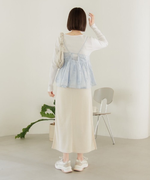 flower（フラワー）の「リボンエンブロイダリーエルエス（Tシャツ/カットソー・レディース・ブルー/ホワイト・FREE）」の5枚目の写真